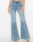 High rise stretch flare w/seamed front jeans