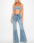 High rise stretch flare w/seamed front jeans