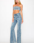 High rise stretch flare w/seamed front jeans
