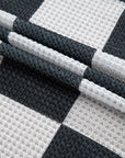 Black Checkered Waffle Knit Thumbhole Open Front Cardigan