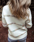 White Crossed Stitch Drop Shoulder Sweater