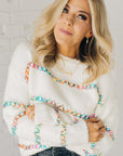 White Crossed Stitch Drop Shoulder Sweater