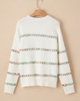 White Crossed Stitch Drop Shoulder Sweater