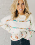 White Crossed Stitch Drop Shoulder Sweater