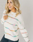 White Crossed Stitch Drop Shoulder Sweater