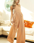 BiBi Rib Textured Wide Leg Overalls