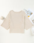 Ribbed Knit Reverse Seam 3/4 Sleeve Sweater