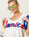 BiBi Metallic Letter V-neck Sequin Sleeves Top
