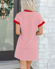 Stripe Quarter Zip Polo Collar T-Shirt Dress