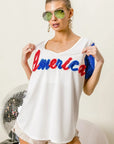 BiBi Metallic Letter V-neck Sequin Sleeves Top