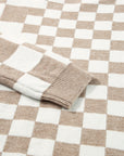 Brown Checkered Print Drop Shoulder Round Neck Sweater
