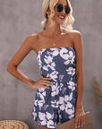 Floral Ruched Strapless Bandeau Pocketed Romper
