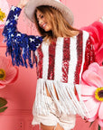 BiBi American Flag Theme Fringe Detailed Sequins Crop Top