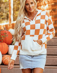 Lila Checkered Kangaroo Pocket Hooded Sweater
