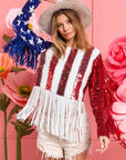 BiBi American Flag Theme Fringe Detailed Sequins Crop Top
