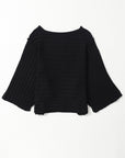 Ribbed Knit Reverse Seam 3/4 Sleeve Sweater