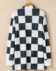Black Checkered Waffle Knit Thumbhole Open Front Cardigan