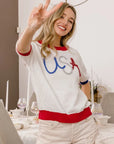 BiBi USA Metallic Letter Color Block Knit Top