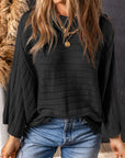 Ribbed Knit Reverse Seam 3/4 Sleeve Sweater