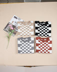 Brown Checkered Print Drop Shoulder Round Neck Sweater