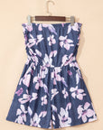 Floral Ruched Strapless Bandeau Pocketed Romper