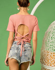 BiBi Rib Knit with Back Cross and Tied Detailed Top