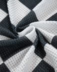 Black Checkered Waffle Knit Thumbhole Open Front Cardigan