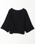 Ribbed Knit Reverse Seam 3/4 Sleeve Sweater