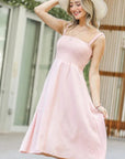 And The Why Smocking Open-Back Sleeveless Midi Dress