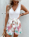 Lace Printed V-Neck Sleeveless Romper