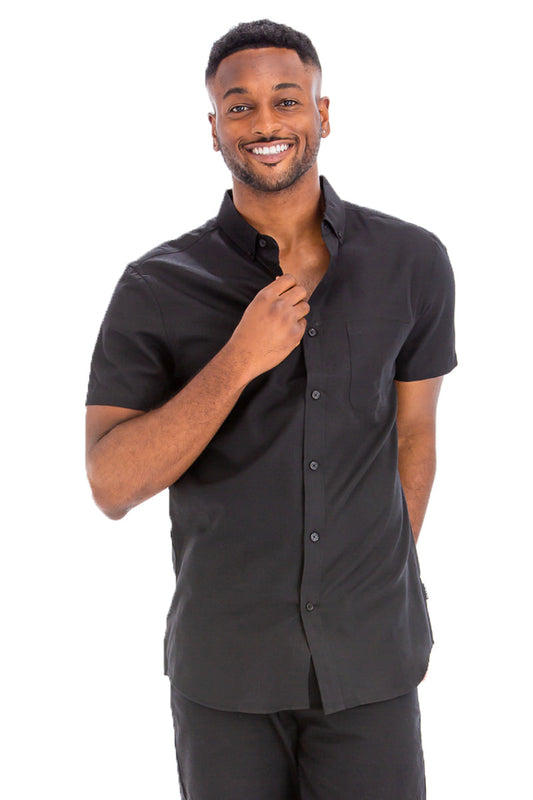 Black Short Sleeve Button Down Shirt