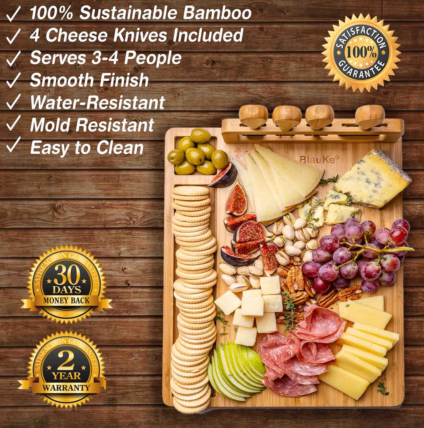 Bamboo Cheese charcuterie Board and Knife Set