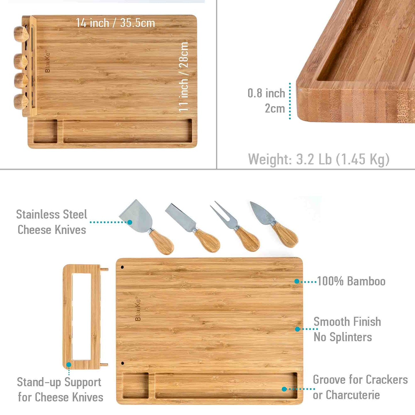 Bamboo Cheese charcuterie Board and Knife Set