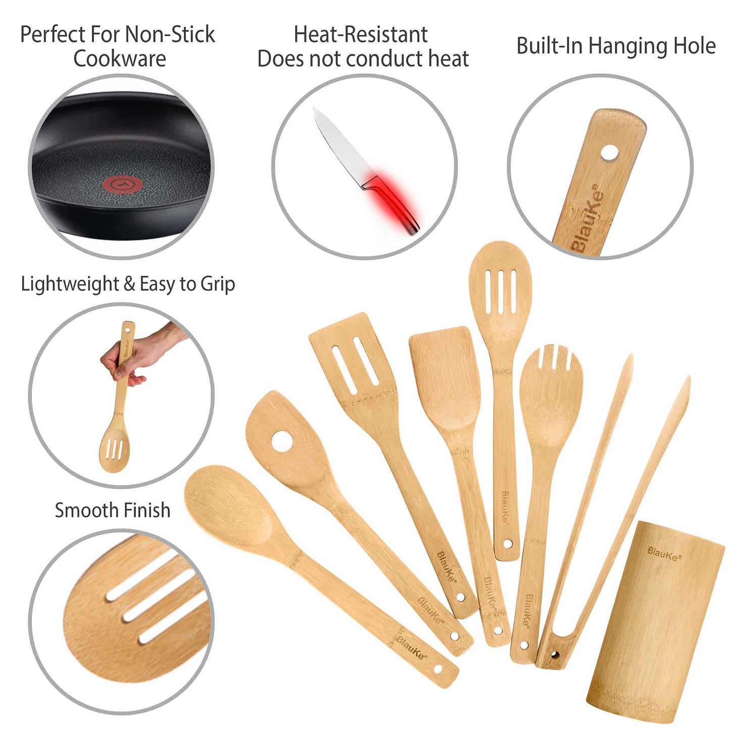 Bamboo Kitchen Utensils Set 8-Pack