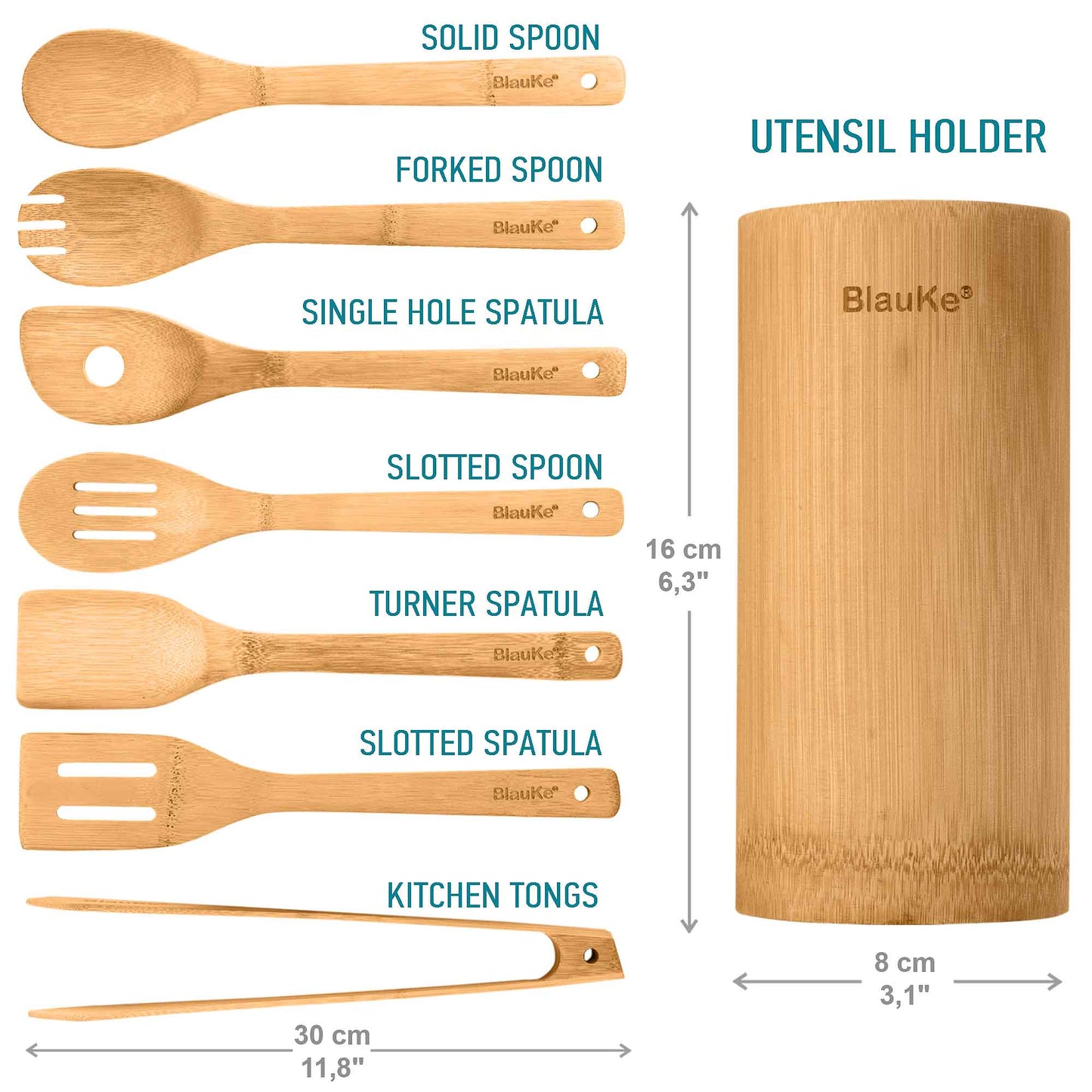 Bamboo Kitchen Utensils Set 8-Pack