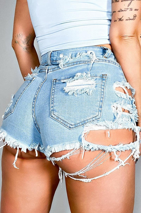 Ripped Denim Shorts High Waist