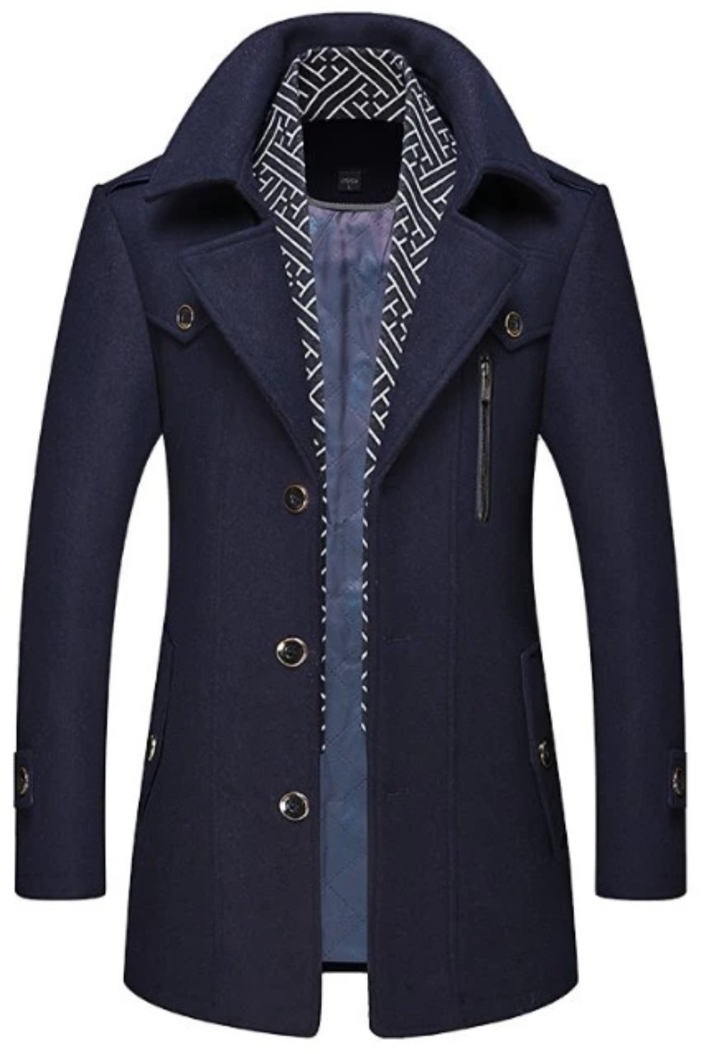 Layered Collar Button Front Mid Length Coat