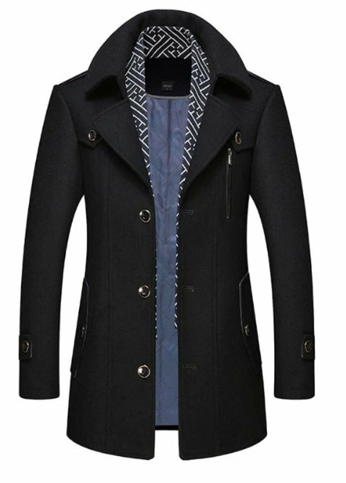 Layered Collar Button Front Mid Length Coat