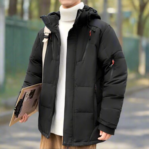 High Collar Puffer Jacket With Removable Hood