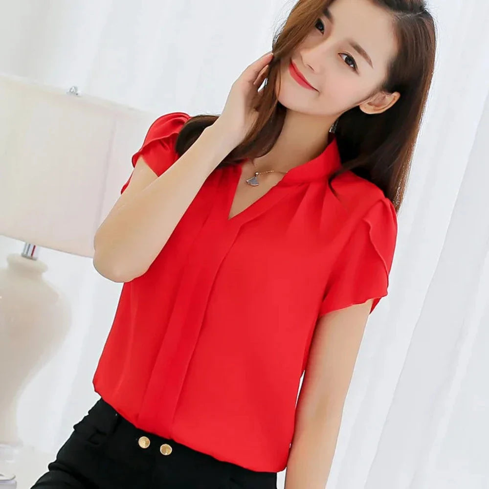 Slim Fit V Neck Blouse