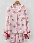 Christmas Bow Top and Ruffle Shorts Pajama Set