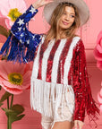 BiBi American Flag Theme Fringe Detailed Sequins Crop Top