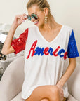 BiBi Metallic Letter V-neck Sequin Sleeves Top