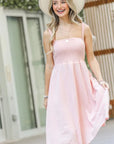 And The Why Smocking Open-Back Sleeveless Midi Dress