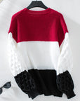 Color Block Round Neck Long Sleeve Sweater