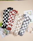 Brown Checkered Print Drop Shoulder Round Neck Sweater