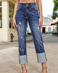 Denim High Waist Distressed Straight Leg Jeans