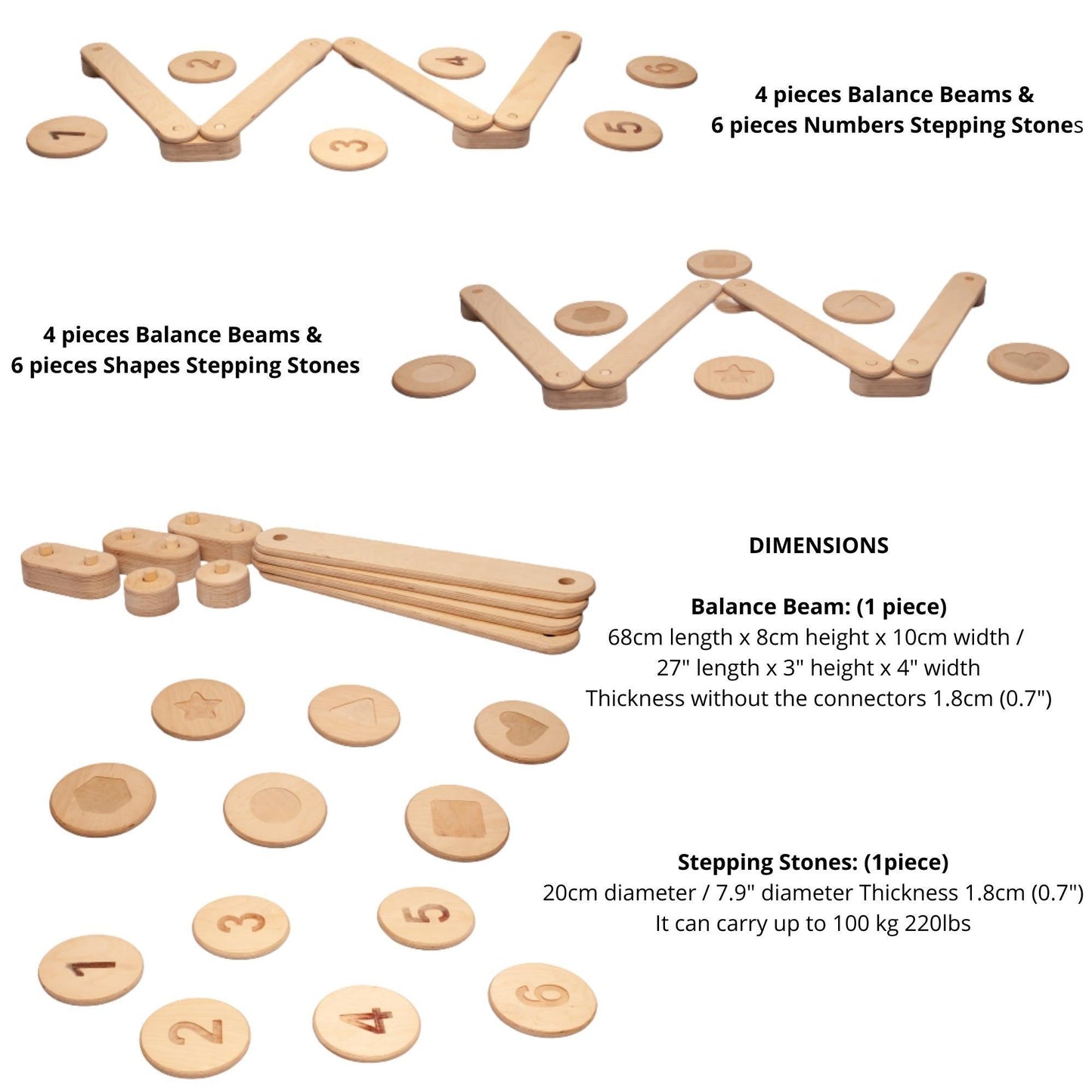 Montessori Balance Beam and Stepping Stones Set