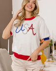 BiBi USA Metallic Letter Color Block Knit Top