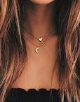 Moon and Heart Two Layer Necklace